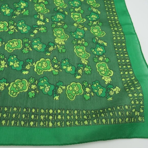 Vintage Scarf Green Floral Polyester 22" Hemmed Square Made In Italy - Picture 4 of 7